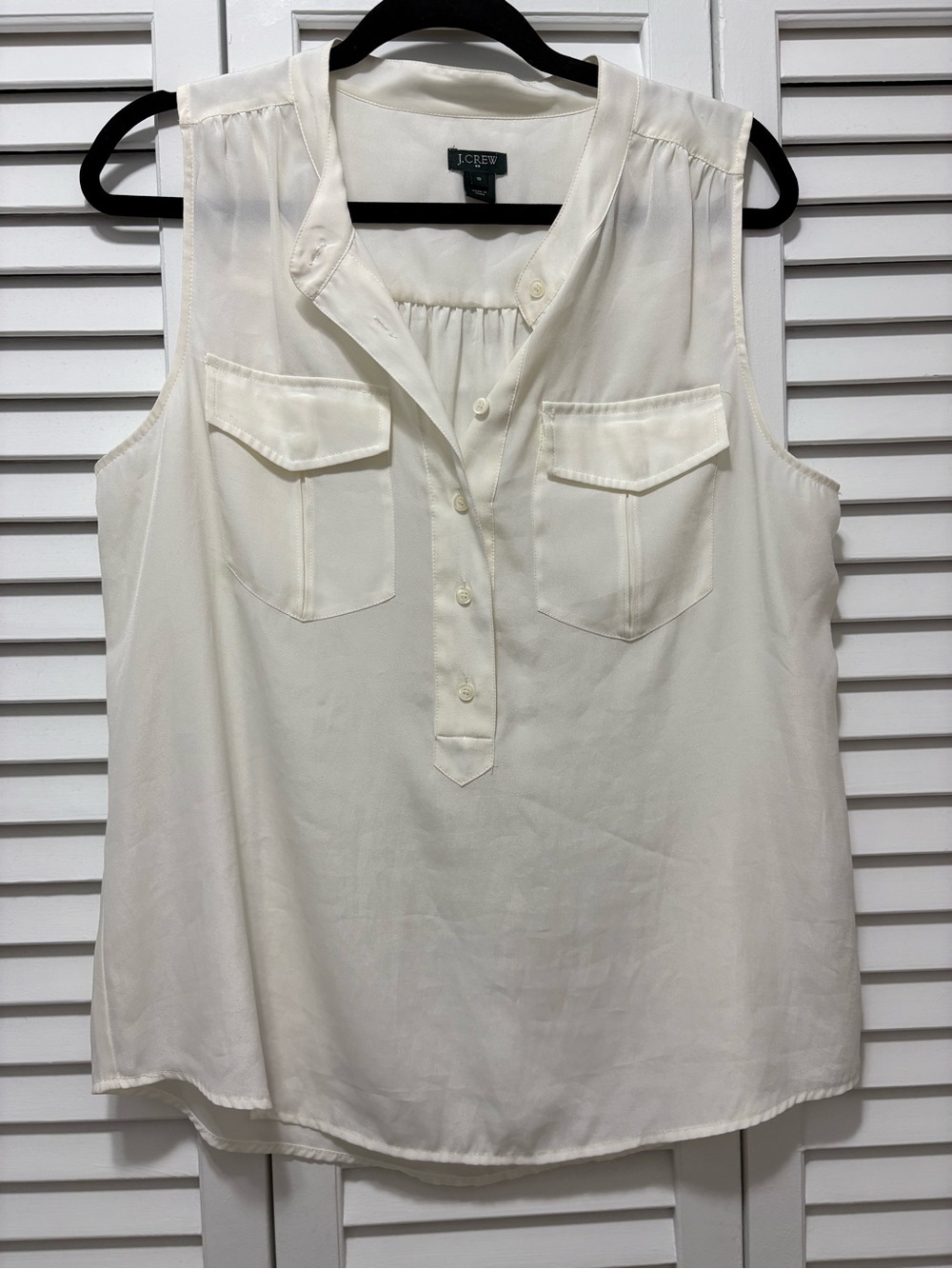 J. Crew Ivory Sleeveless Button-Front Shell Top